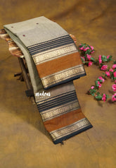 Taupe Grey - Karthigai Silk Cotton Buttas Rettapet Heart Border - Best for Small Functions