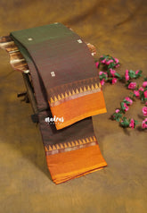 Dual Shade Olive Brown - Karthigai silk cotton Saree Skirt Border with Buttas - Best for Wedding Functions