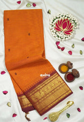 Temple Orange - Karthigai Silk Cotton Muthu Kattam Mayil, Rudraksham Border with Buttas - Best for Wedding Functions | Temple Visit