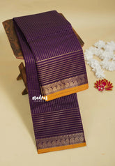 Jamun Purple - Karthigai silk cotton with golden stripes weaving