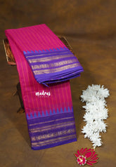 Queen's Pink - Karthigai silk cotton multi border with stripes body - Best for Temple Vist