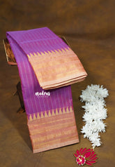 Magenta - Karthigai silk cotton multi border with stripes body - Best for Temple Vist