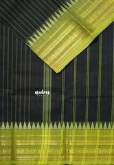 Ebony Black - Karthigai silk cotton multi border with stripes body - Best for Temple Vist