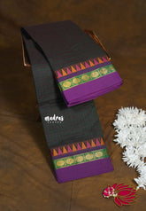 Dualshade blackish green - Karthigai silk cotton muthu kattam checks saree Rudraksham with Temple Border - Best for Festive Wear