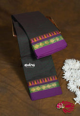 Dualshade blackish green - Karthigai silk cotton muthu kattam checks saree Rudraksham with Temple Border - Best for Festive Wear