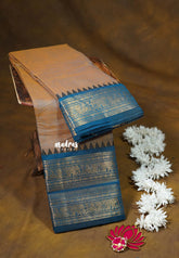 Dual Shade Light Brown - Karthigai silk cotton plain body annam yanai double border - Best for Gifting | Temple visit