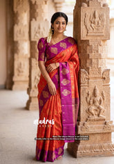 Orange Red with purple - Banarasi katan silk full weaving body - Durga