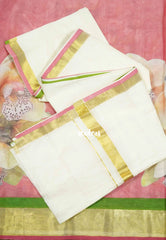 Traditional Kerala Half Saree – Kasavu Border with Digital Print cotton Dhavani - Devasena