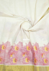 Traditional Kerala Half Saree – Kasavu Border with Digital Print Georgette Dhavani - Devasena