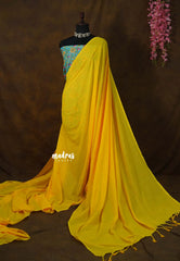 Canary Yellow - Kotravai - Plain khadi with linen blouse combo - Perfect for Regular Wear
