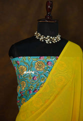 Canary Yellow - Kotravai - Plain khadi with linen blouse combo - Perfect for Regular Wear