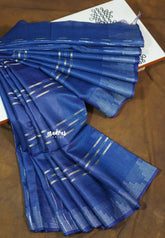 Cobalt Blue - Khadi Silk Saree with Thread Woven Border - Best for Office Wear