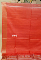 Rust Reverie - Khadi silk stripes thread weaving body with contrast pallu and blouse