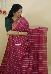 Beet Pink - Khadi silk stripes thread weaving body with contrast pallu and blouse