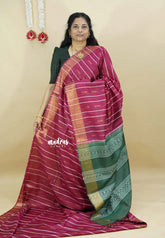 Beet Pink - Khadi silk stripes thread weaving body with contrast pallu and blouse