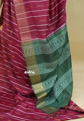 Beet Pink - Khadi silk stripes thread weaving body with contrast pallu and blouse