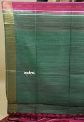 Beet Pink - Khadi silk stripes thread weaving body with contrast pallu and blouse