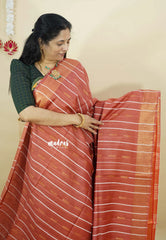 Rust Reverie - Khadi silk stripes thread weaving body with contrast pallu and blouse