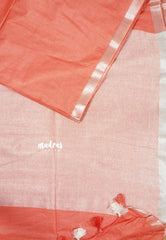 Flamingo peach - khadi silk small tissue border with tissue pallu