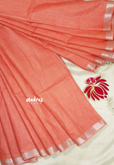 Flamingo peach - khadi silk small tissue border with tissue pallu