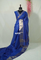 Cobalt Blue - Mangalgiri semi pattu with golden getti border