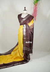 Mango Yellow - Khadi Silk Saree Zari Checks Weaving Body with Contrast Pallu and Blouse - Best for Small Functions | Temple Visit