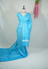 Sky Blue - Khadi Silk Saree with Zari Checks Weaving Body and Plain Border - Best for Small Functions | Temple Visit