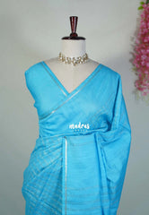 Sky Blue - Khadi Silk Saree with Zari Checks Weaving Body and Plain Border - Best for Small Functions | Temple Visit