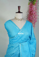 Sky Blue - Khadi Silk Saree with Zari Checks Weaving Body and Plain Border - Best for Small Functions | Temple Visit