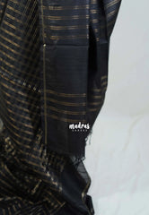 Nightfall Black - Khadi Silk Saree with Zari Checks Weaving Body and Plain Border - Best for Small Functions | Temple Visit