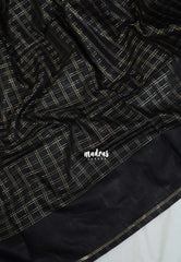 Nightfall Black - Khadi Silk Saree with Zari Checks Weaving Body and Plain Border - Best for Small Functions | Temple Visit