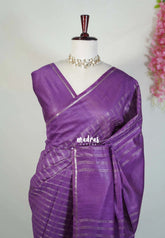 Jamun Purple - Khadi Silk Saree with Zari Checks Weaving Body and Plain Border - Best for Small Functions | Temple Visit