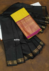 Jet Black - Khadi Silk Plain Saree with Zari Border Double Blouse Combo - Best for Small Functions