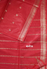 Dark Red - Khadi Silk Saree Mangalgiri Border with Buttas - Best for Simple Funtions