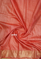 Honey Brown - Khadi silk stripes thread weaving body with contrast pallu and blouse