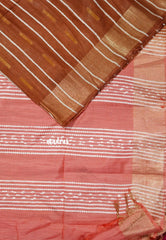 Honey Brown - Khadi silk stripes thread weaving body with contrast pallu and blouse