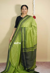 Light Green - Khadi Silk plain saree with Temple Border