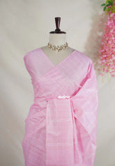 Soft Pink - Khadi Silk Saree with Thread Weaving Checks - Perfect for Office Wear | Casual Wear