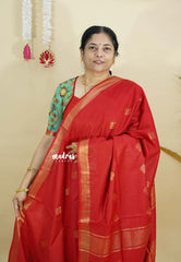 Classic Red - Khadi Silk with Tissue Border and Buttas