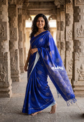 MS Blue - Chithiram - Soft printed Paper Silk Saree with Kolam prints