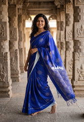 MS Blue - Chithiram - Soft printed Paper Silk Saree with Kolam prints