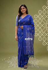 MS Blue - Chithiram - Soft printed Paper Silk Saree with Kolam prints