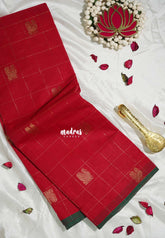 Korvai silk cotton Checks With annam Buttas Chilli Red