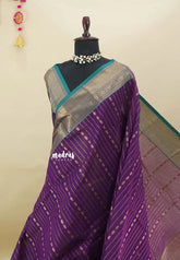 Jamun purple - Korvai silk cotton rich pallu With vaira oosi body