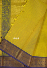 Greenish yellow - Korvai silk cotton saree with Rudraksham Border - Best for Festive Wear