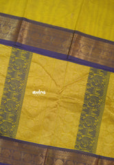 Greenish yellow - Korvai silk cotton saree with Rudraksham Border - Best for Festive Wear