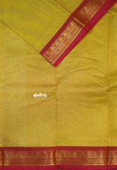 Greenish yellow - Korvai silk cotton saree with Small Border - Best for Festive Wear