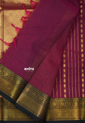 Beetroot Pink - Korvai silk cotton rich pallu With vaira oosi body - Best for Festive wear