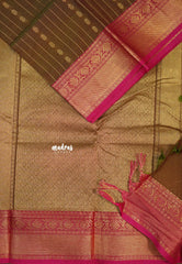 Dual Shade Mustard brown - Korvai silk cotton rich pallu with vaira oosi body - Best for Festive wear