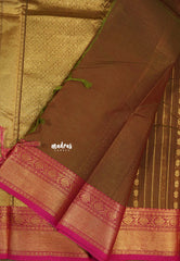 Dual Shade Mustard brown - Korvai silk cotton rich pallu with vaira oosi body - Best for Festive wear